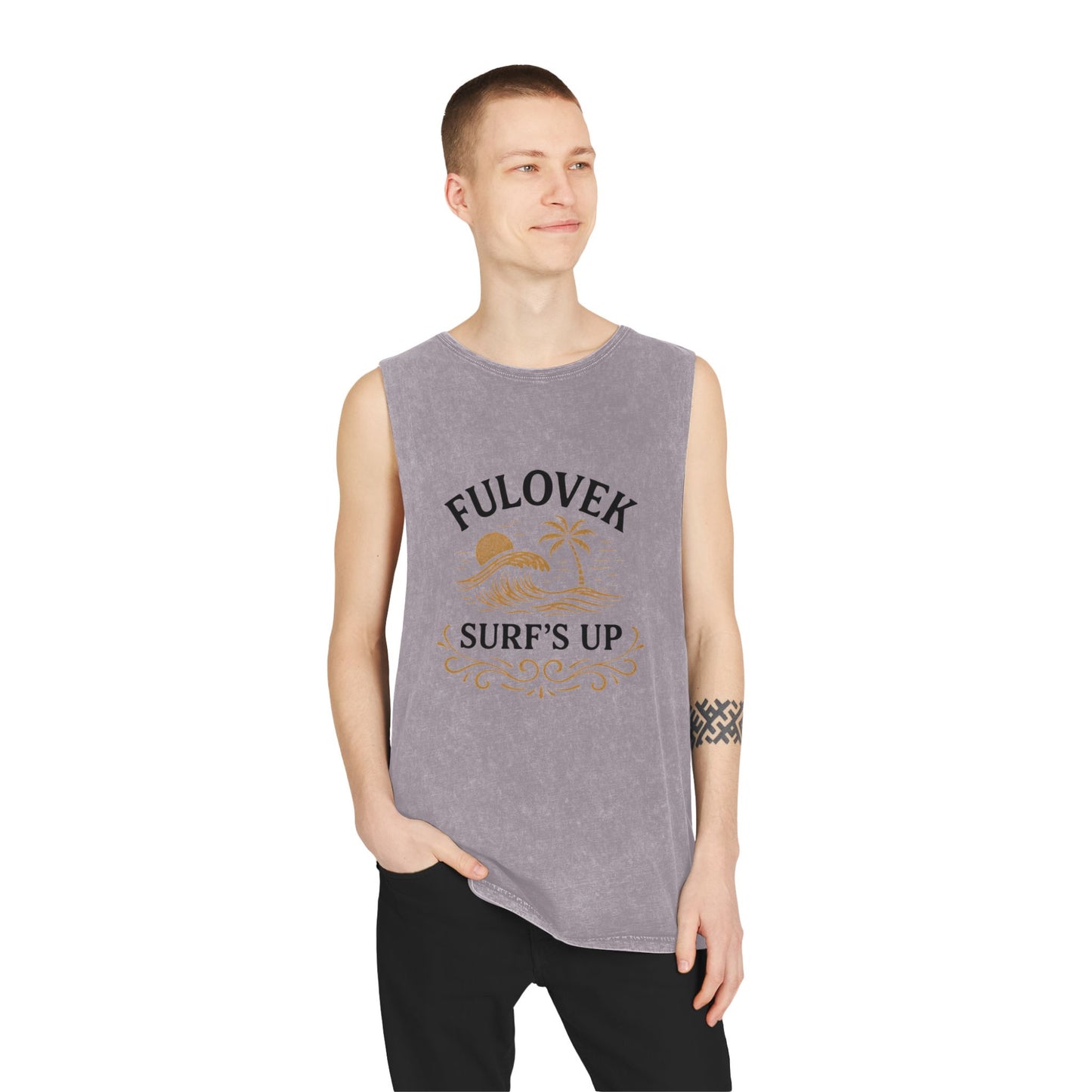FULOVEK - Unisex Stonewash Tank Top - Surf's Up Design for Beach Lovers
