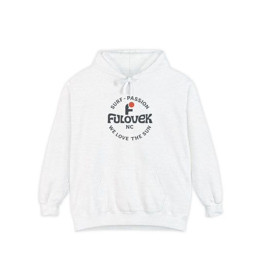 FULOVEK - Unisex Garment-Dyed Hoodie - Surf Passion, Casual Hoodie for Beach Lovers, Summer Apparel, Gift for Surfers, Travel Clothing
