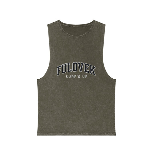 FULOVEK - Unisex Stonewash Tank Top - Surf's Up Design for Beach Lovers