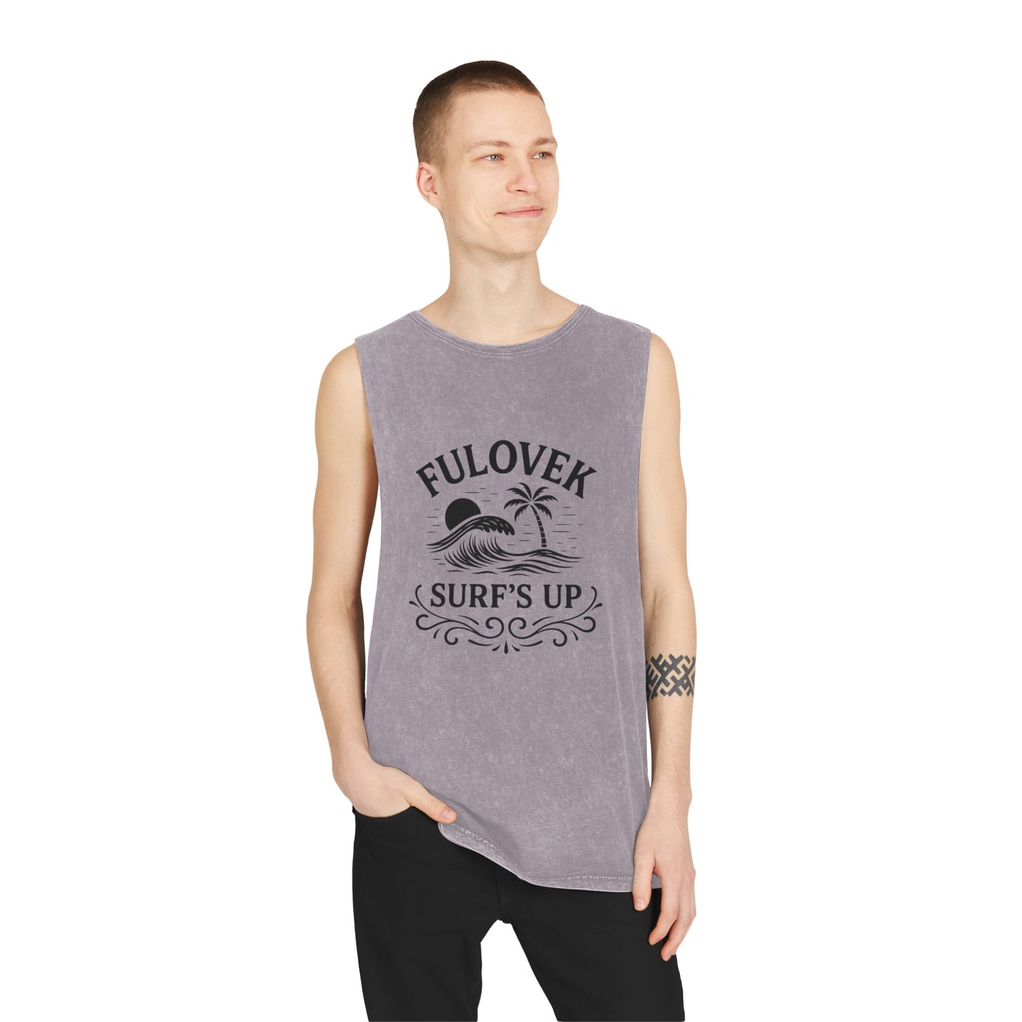 FULOVEK - Unisex Stonewash Tank Top - Surf's Up Design for Beach Lovers