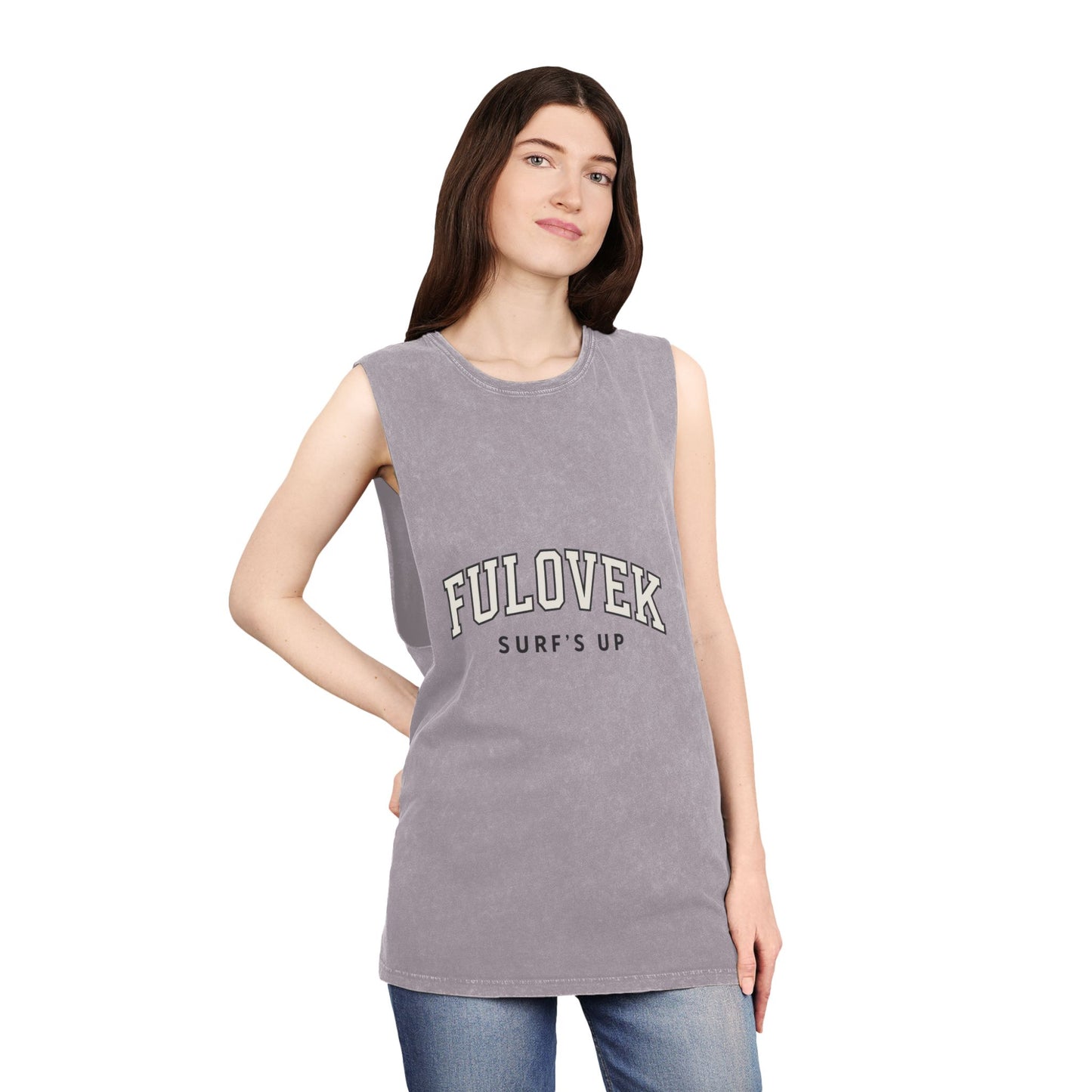 FULOVEK - Unisex Stonewash Tank Top - Surf's Up Design for Beach Lovers