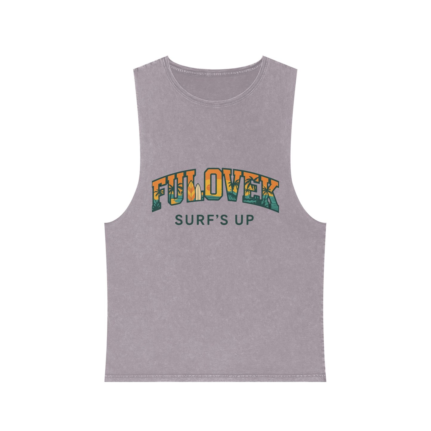 FULOVEK - Unisex Stonewash Tank Top - Surf's Up Design for Beach Lovers
