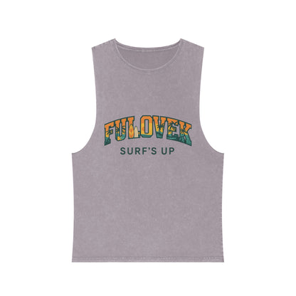 FULOVEK - Unisex Stonewash Tank Top - Surf's Up Design for Beach Lovers