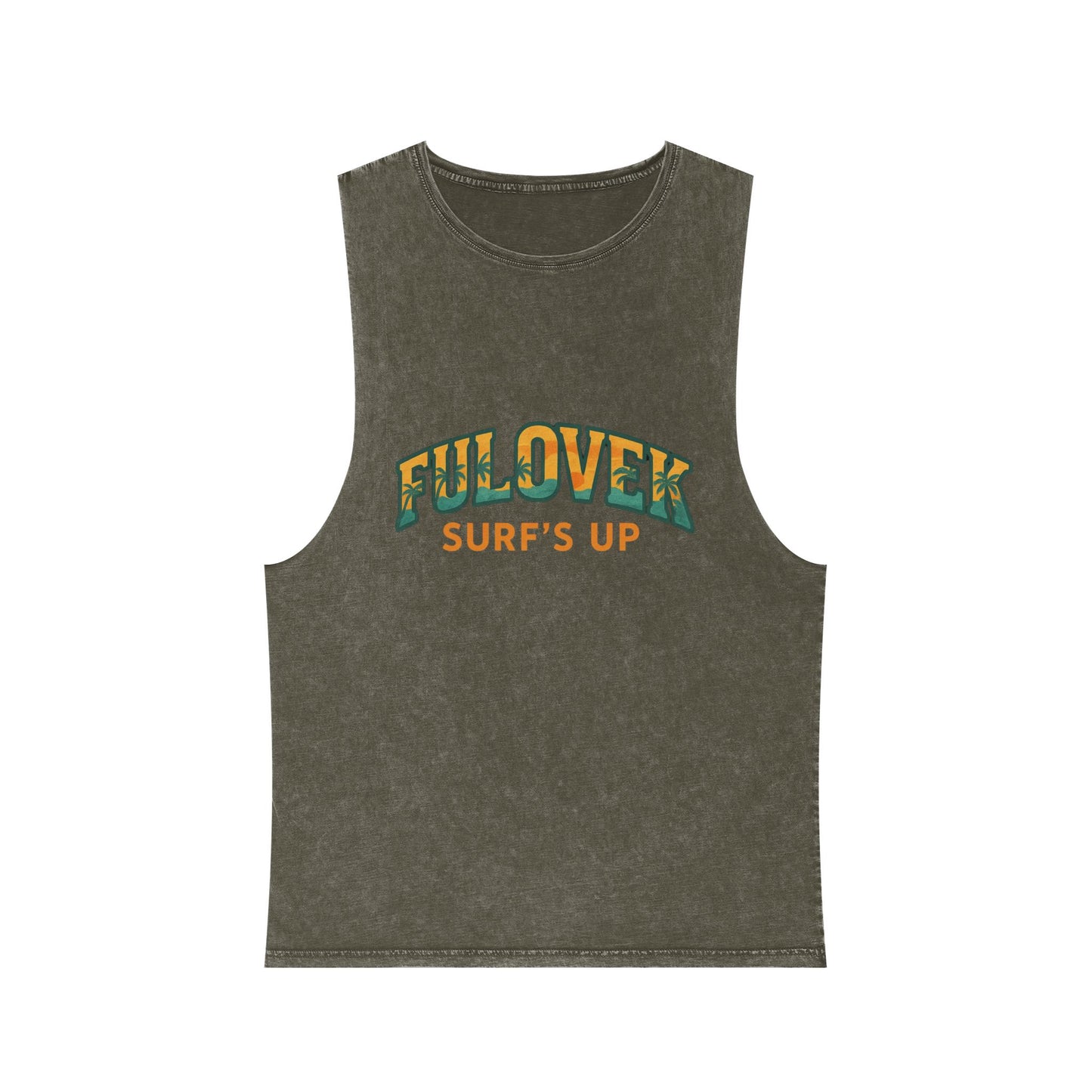 FULOVEK - Unisex Stonewash Tank Top - Surf's Up Design for Beach Lovers