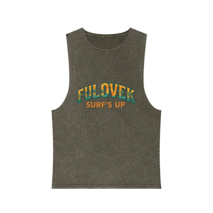 FULOVEK - Unisex Stonewash Tank Top - Surf's Up Design for Beach Lovers