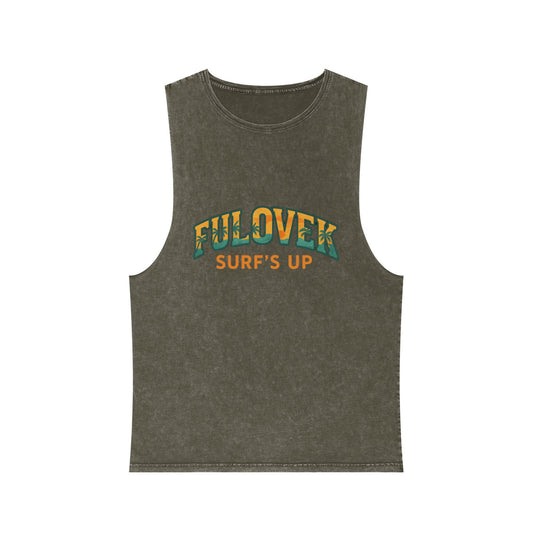 FULOVEK - Unisex Stonewash Tank Top - Surf's Up Design for Beach Lovers