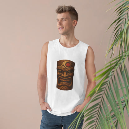 Unisex Tiki Tank Top, Summer Casual Wear, Tropical Vacation Shirt, Beach Party Attire, Outdoor Festival Clothing