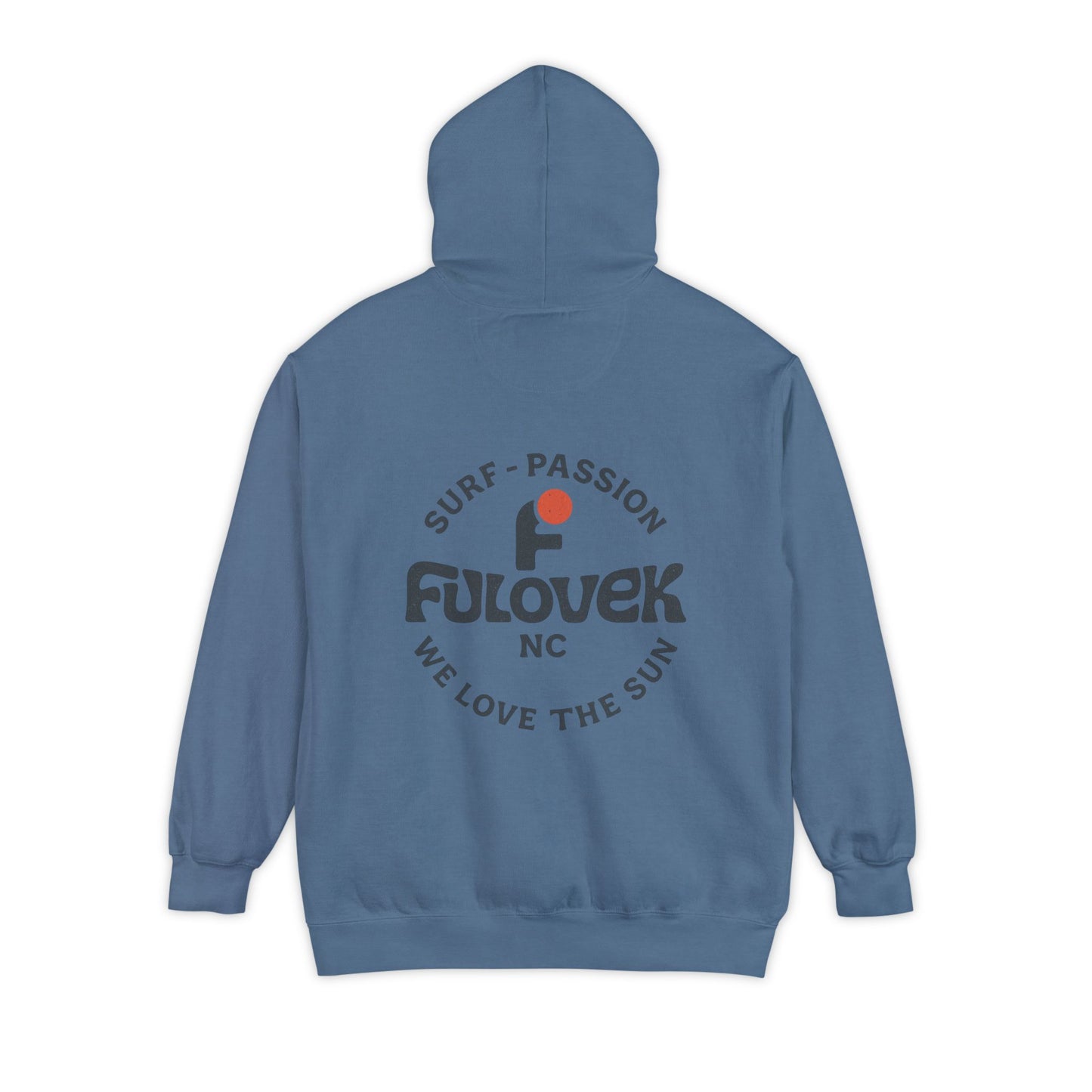 FULOVEK - Unisex Garment-Dyed Hoodie - Surf Passion, Casual Hoodie for Beach Lovers, Summer Apparel, Gift for Surfers, Travel Clothing