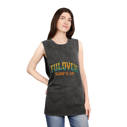 FULOVEK - Unisex Stonewash Tank Top - Surf's Up Design for Beach Lovers
