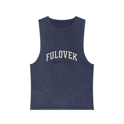 FULOVEK - Unisex Stonewash Tank Top - Surf's Up Design for Beach Lovers