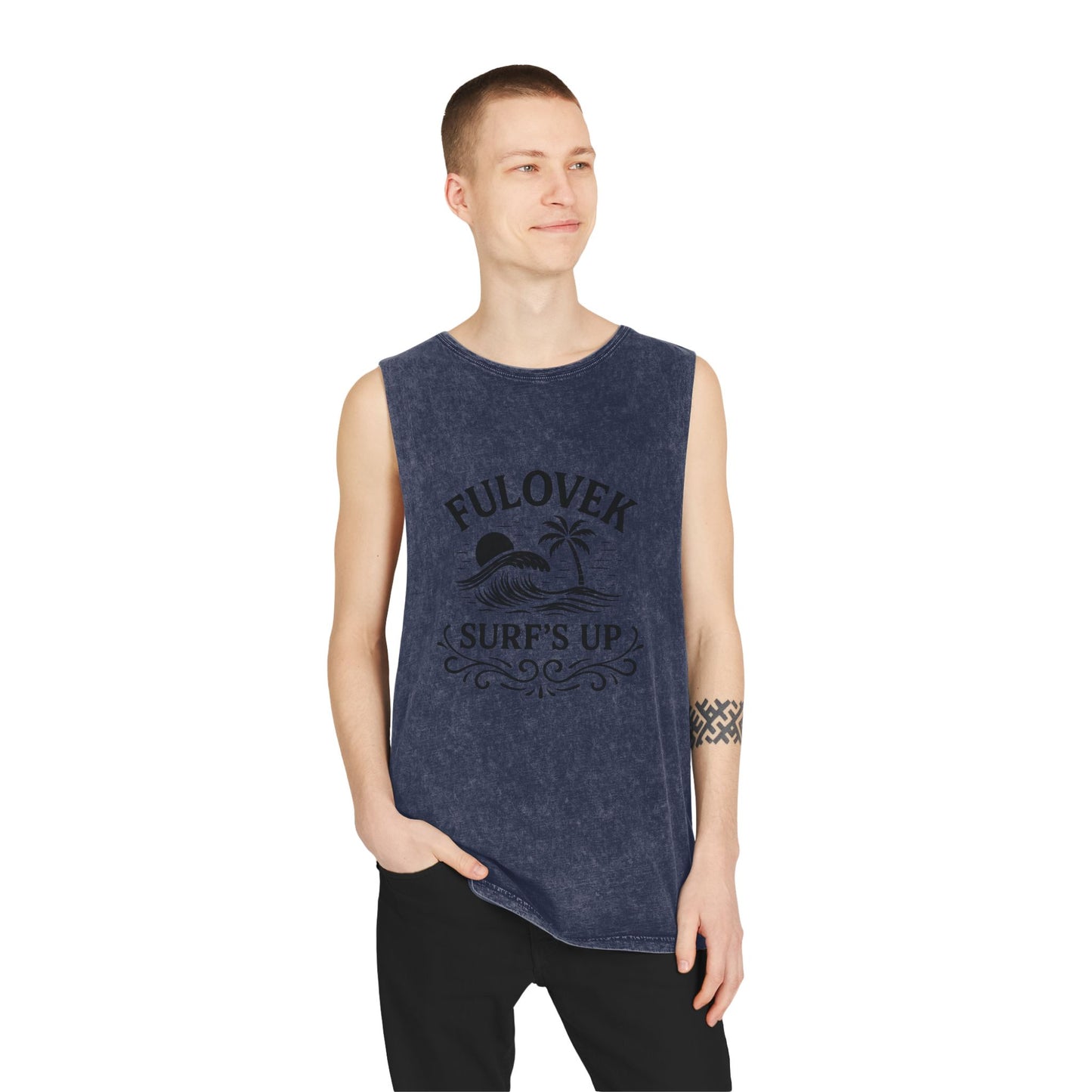 FULOVEK - Unisex Stonewash Tank Top - Surf's Up Design for Beach Lovers