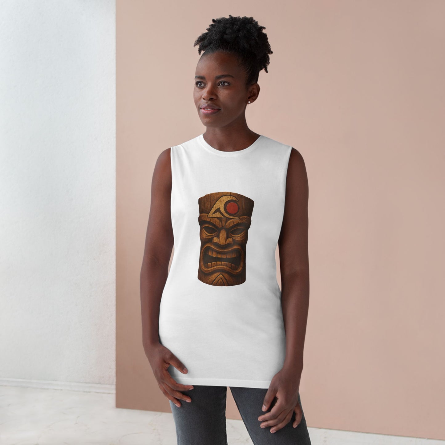 Unisex Tiki Tank Top, Summer Casual Wear, Tropical Vacation Shirt, Beach Party Attire, Outdoor Festival Clothing