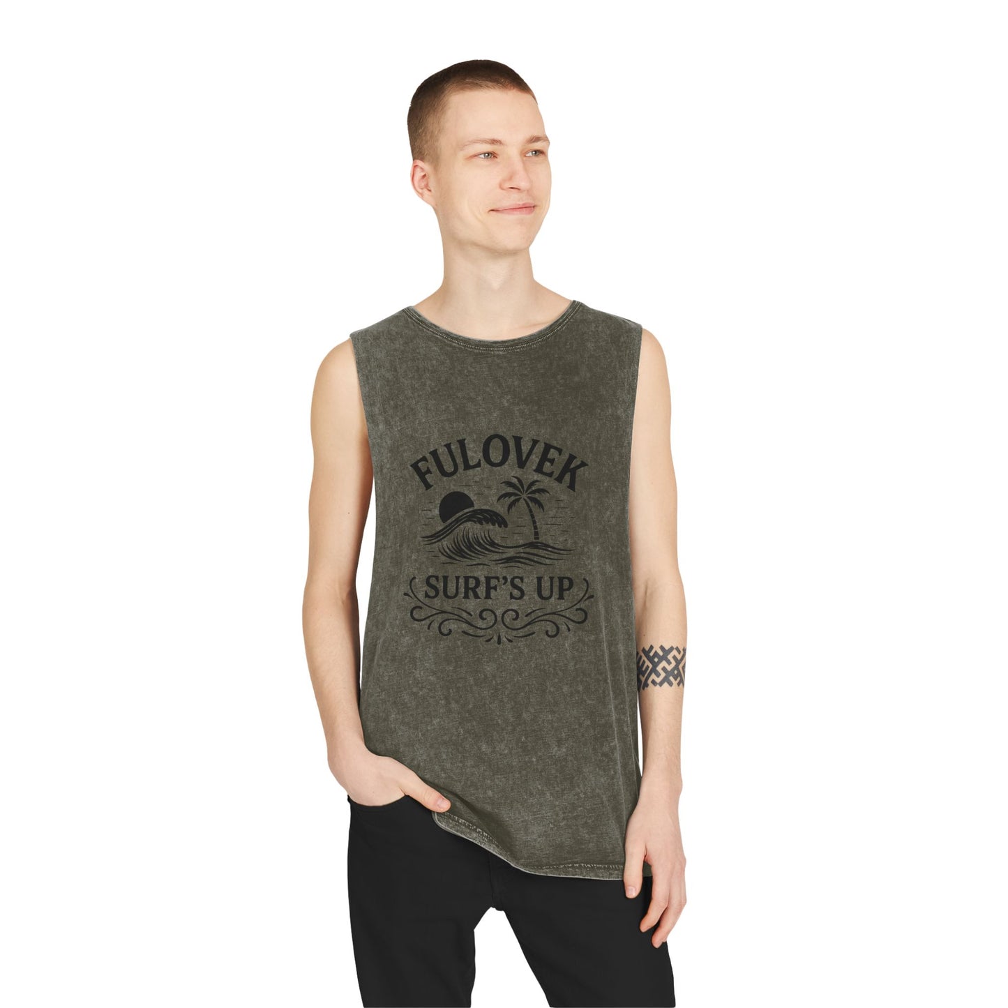 FULOVEK - Unisex Stonewash Tank Top - Surf's Up Design for Beach Lovers