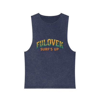 FULOVEK - Unisex Stonewash Tank Top - Surf's Up Design for Beach Lovers