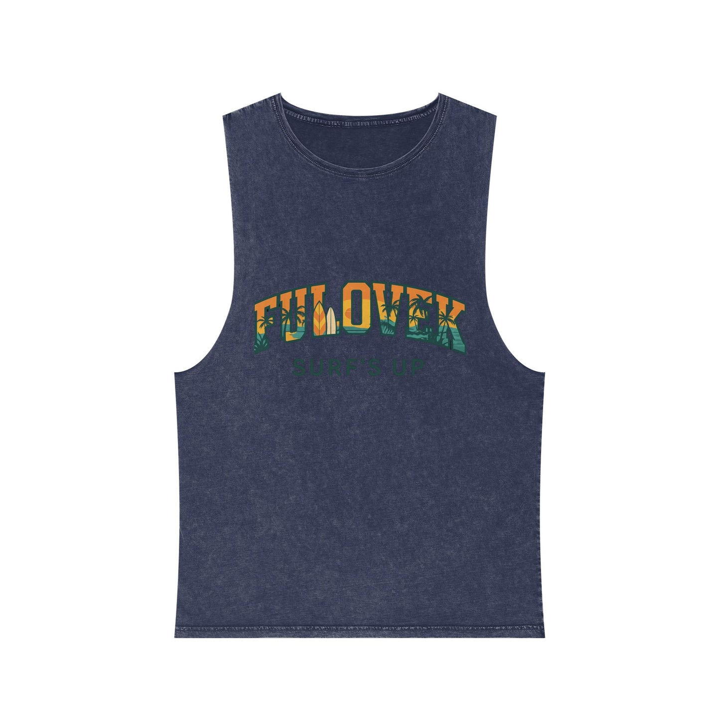 FULOVEK - Unisex Stonewash Tank Top - Surf's Up Design for Beach Lovers