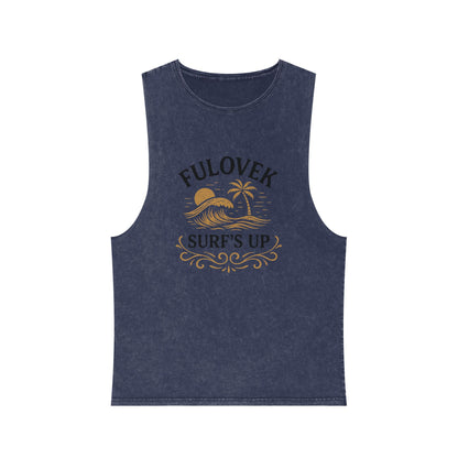 FULOVEK - Unisex Stonewash Tank Top - Surf's Up Design for Beach Lovers