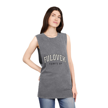 FULOVEK - Unisex Stonewash Tank Top - Surf's Up Design for Beach Lovers