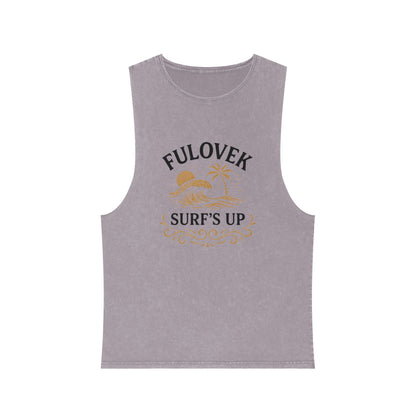 FULOVEK - Unisex Stonewash Tank Top - Surf's Up Design for Beach Lovers
