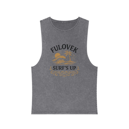 FULOVEK - Unisex Stonewash Tank Top - Surf's Up Design for Beach Lovers