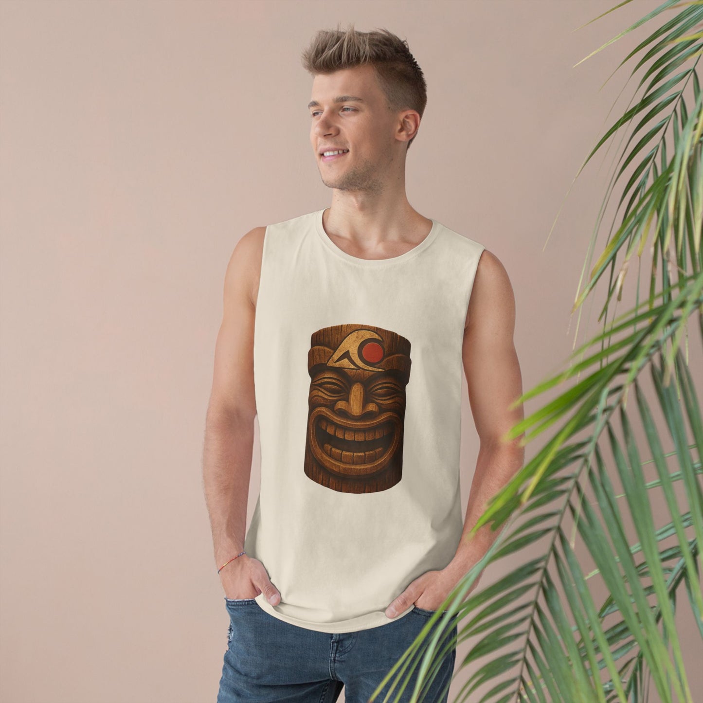 Unisex Tiki Tank Top, Summer Casual Wear, Tropical Vacation Shirt, Beach Party Attire, Outdoor Festival Clothing