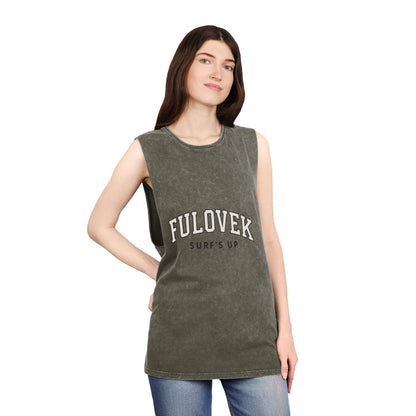 FULOVEK - Unisex Stonewash Tank Top - Surf's Up Design for Beach Lovers