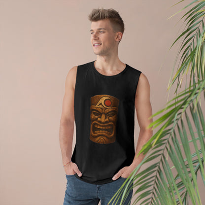Unisex Tiki Tank Top, Summer Casual Wear, Tropical Vacation Shirt, Beach Party Attire, Outdoor Festival Clothing