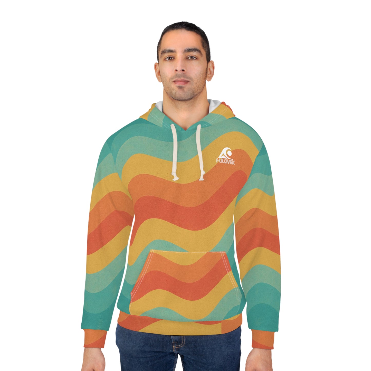 fulovek - Colorful Waves Unisex Pullover Hoodie, Cozy Loungewear, Casual Streetwear, Perfect Gift for Friends, Beach Vibes, Summer Style