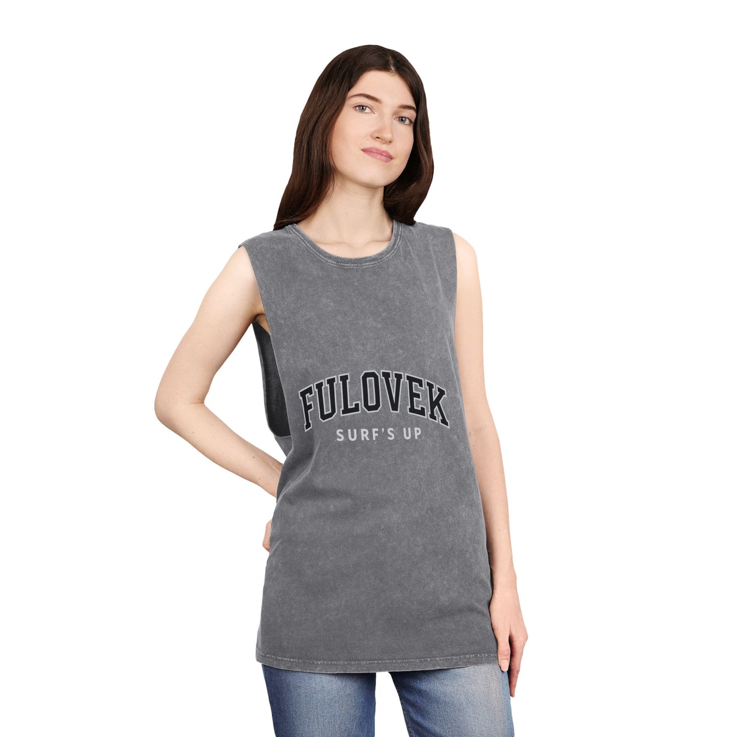 FULOVEK - Unisex Stonewash Tank Top - Surf's Up Design for Beach Lovers