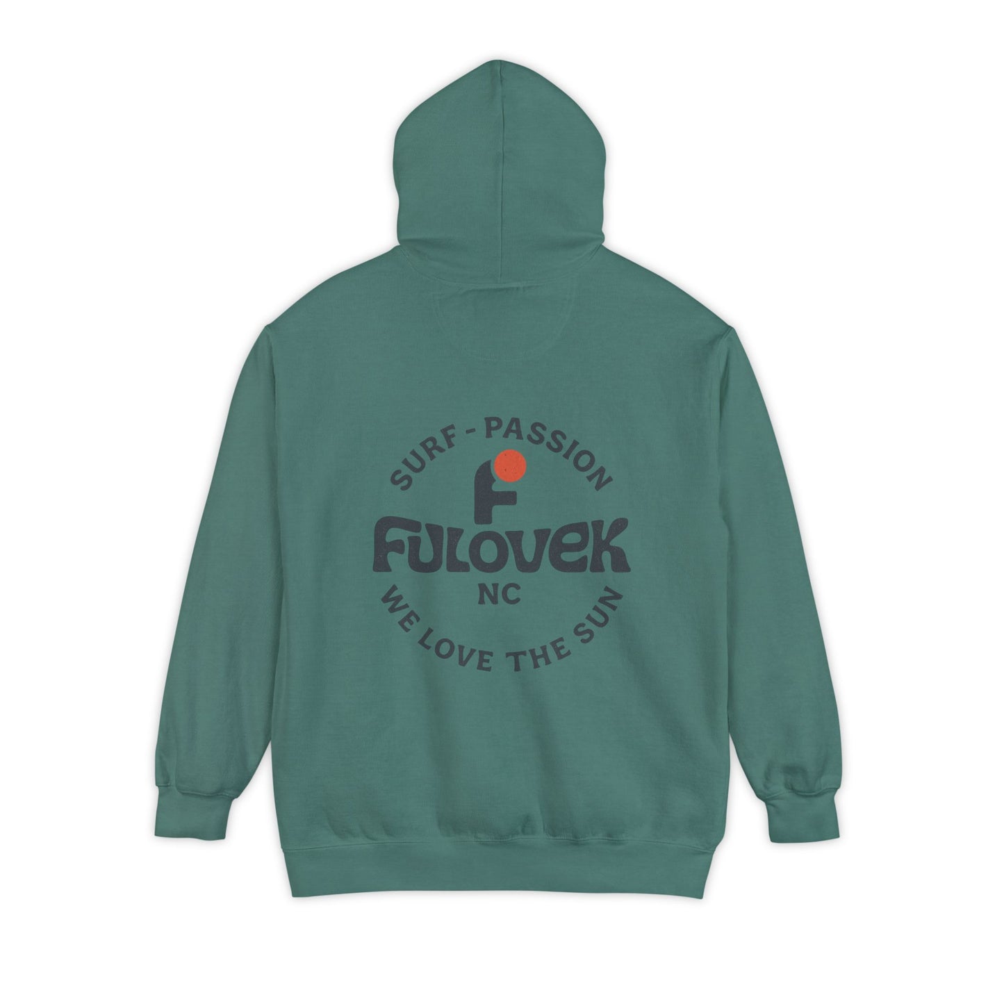 FULOVEK - Unisex Garment-Dyed Hoodie - Surf Passion, Casual Hoodie for Beach Lovers, Summer Apparel, Gift for Surfers, Travel Clothing
