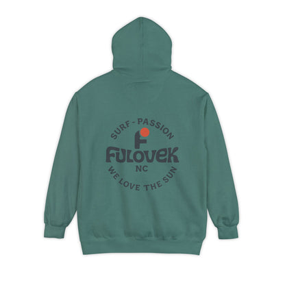 FULOVEK - Unisex Garment-Dyed Hoodie - Surf Passion, Casual Hoodie for Beach Lovers, Summer Apparel, Gift for Surfers, Travel Clothing