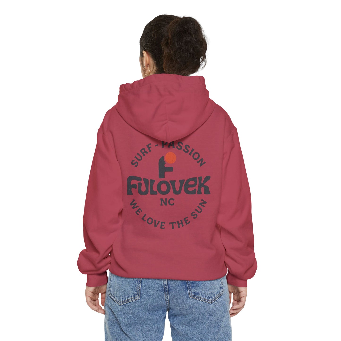 FULOVEK - Unisex Garment-Dyed Hoodie - Surf Passion, Casual Hoodie for Beach Lovers, Summer Apparel, Gift for Surfers, Travel Clothing
