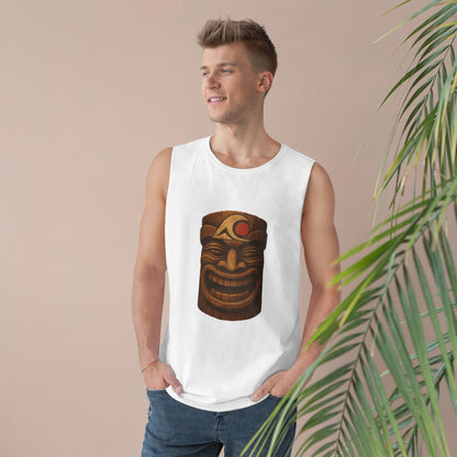 Unisex Tiki Tank Top, Summer Casual Wear, Tropical Vacation Shirt, Beach Party Attire, Outdoor Festival Clothing