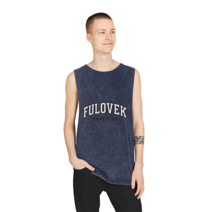 FULOVEK - Unisex Stonewash Tank Top - Surf's Up Design for Beach Lovers