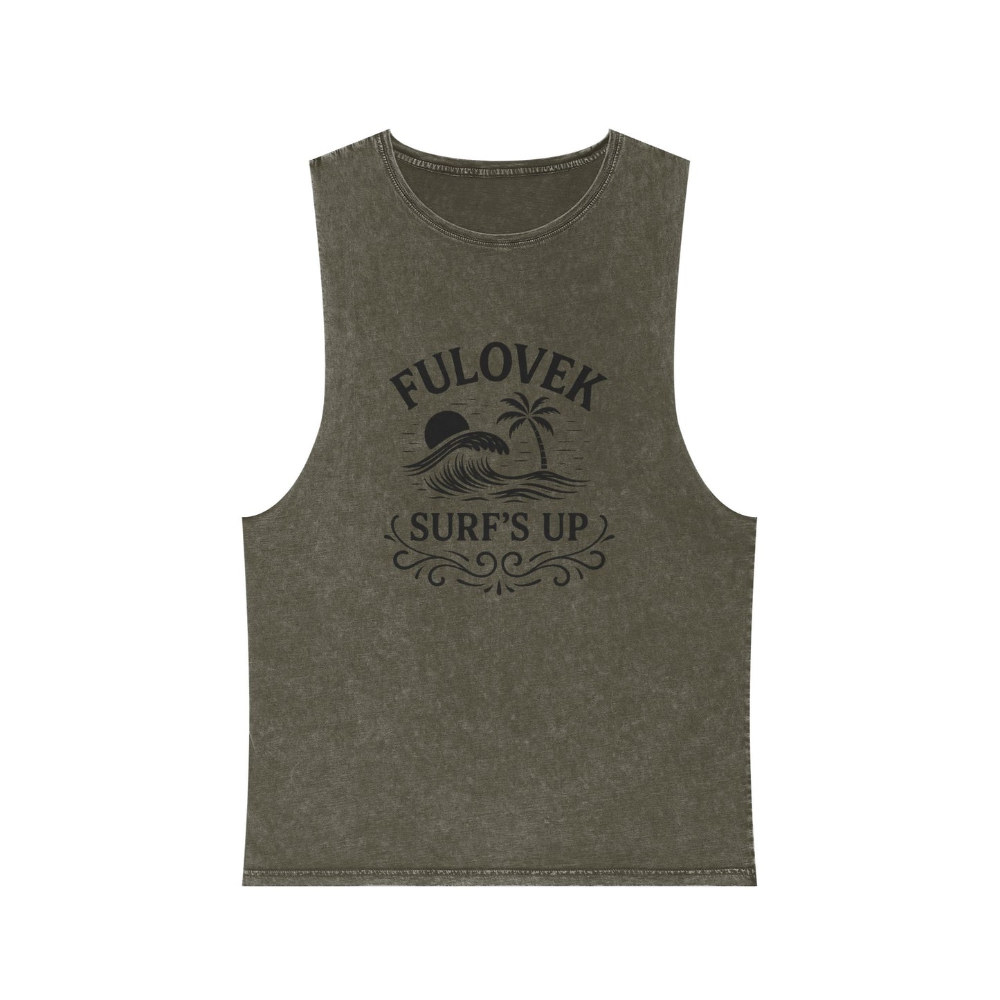 FULOVEK - Unisex Stonewash Tank Top - Surf's Up Design for Beach Lovers