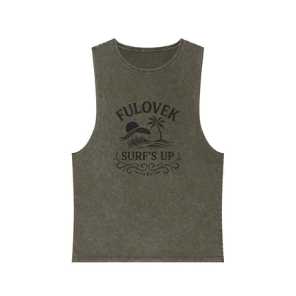 FULOVEK - Unisex Stonewash Tank Top - Surf's Up Design for Beach Lovers