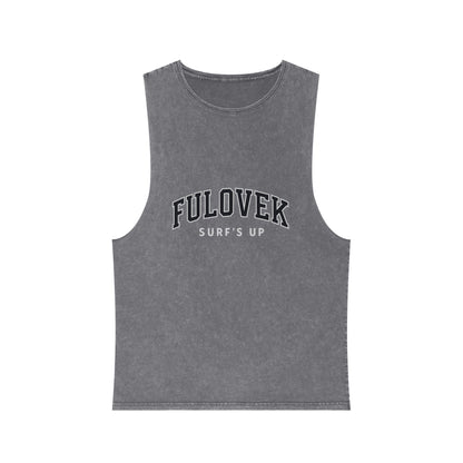FULOVEK - Unisex Stonewash Tank Top - Surf's Up Design for Beach Lovers