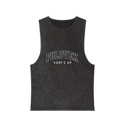 FULOVEK - Unisex Stonewash Tank Top - Surf's Up Design for Beach Lovers