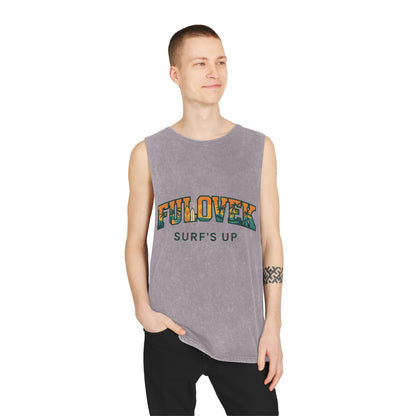 FULOVEK - Unisex Stonewash Tank Top - Surf's Up Design for Beach Lovers