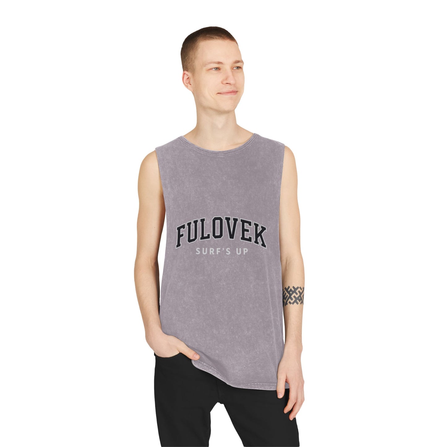 FULOVEK - Unisex Stonewash Tank Top - Surf's Up Design for Beach Lovers