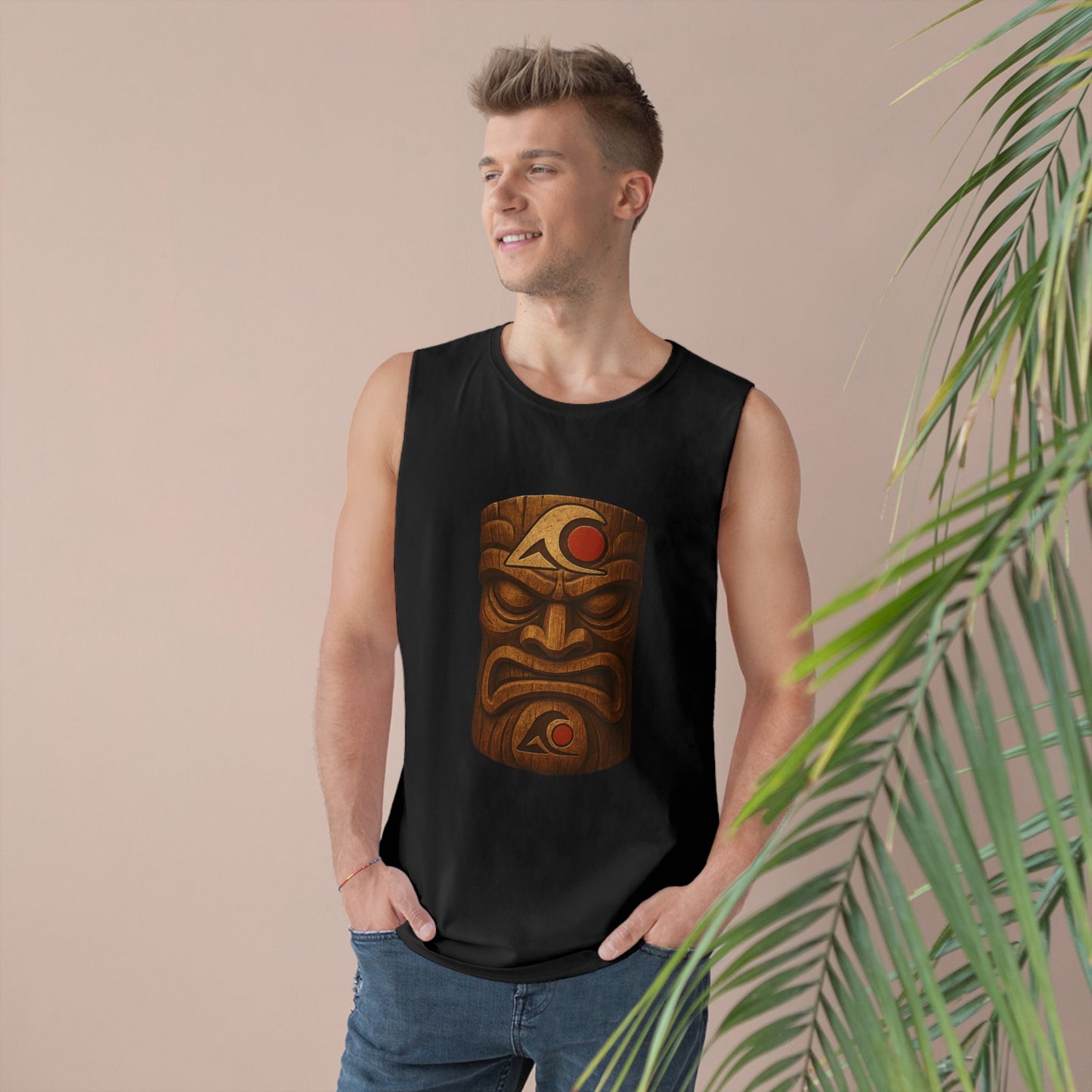 Unisex Tiki Tank Top, Summer Casual Wear, Tropical Vacation Shirt, Beach Party Attire, Outdoor Festival Clothing
