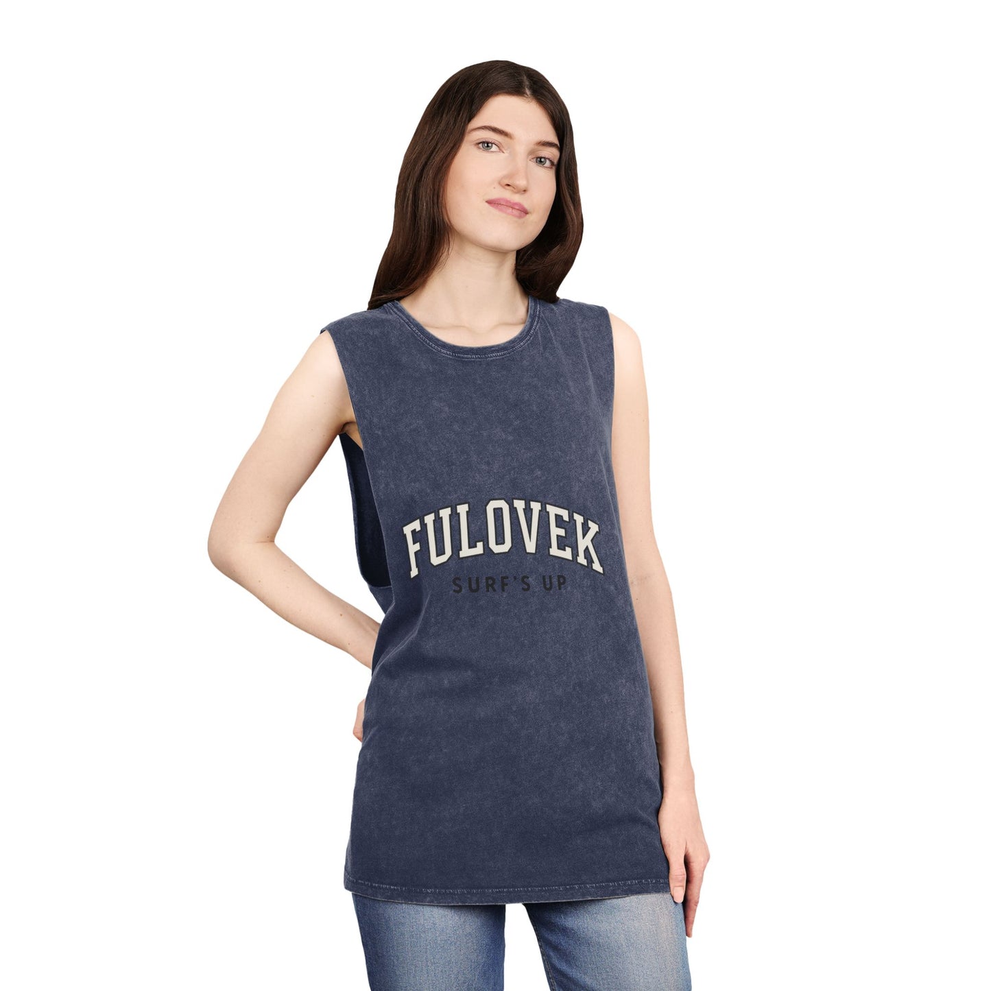 FULOVEK - Unisex Stonewash Tank Top - Surf's Up Design for Beach Lovers
