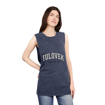 FULOVEK - Unisex Stonewash Tank Top - Surf's Up Design for Beach Lovers