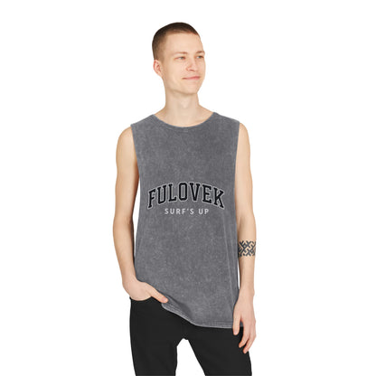 FULOVEK - Unisex Stonewash Tank Top - Surf's Up Design for Beach Lovers