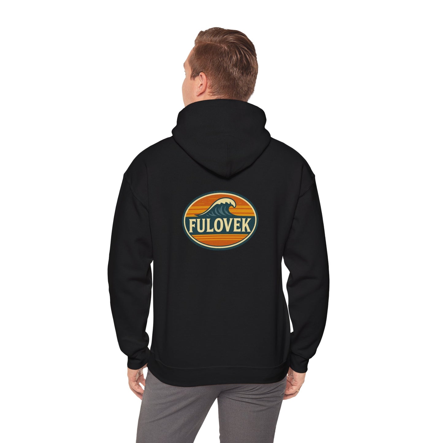 FULOVEK - Vintage Wave Logo Unisex Hoodie, Cozy Gift for Friends, Surf Culture Apparel, Casual Streetwear, Perfect for All Seasons