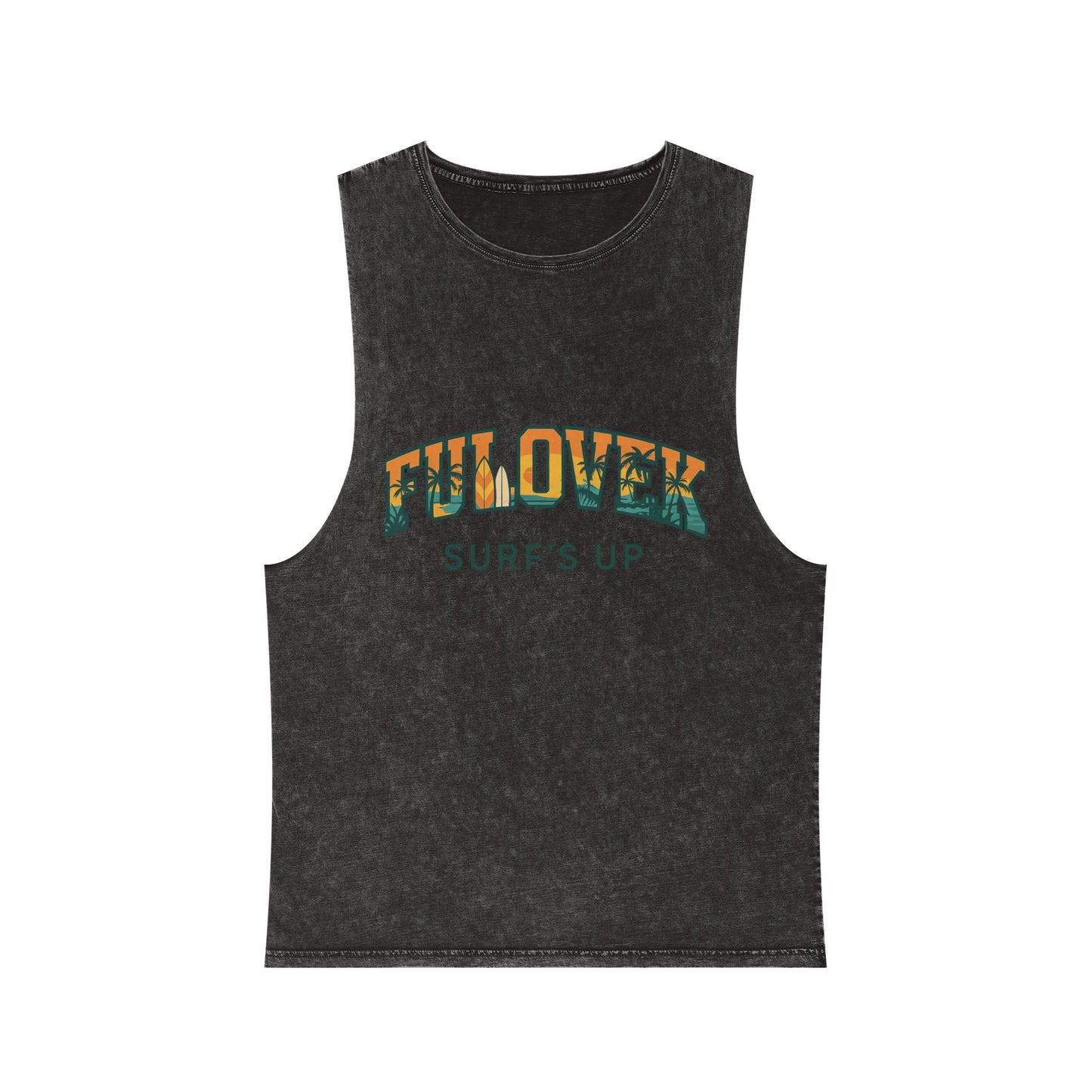 FULOVEK - Unisex Stonewash Tank Top - Surf's Up Design for Beach Lovers