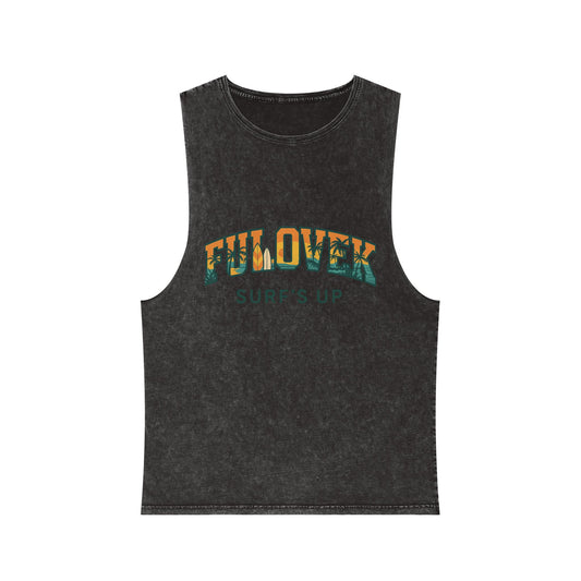 FULOVEK - Unisex Stonewash Tank Top - Surf's Up Design for Beach Lovers