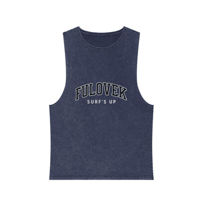 FULOVEK - Unisex Stonewash Tank Top - Surf's Up Design for Beach Lovers