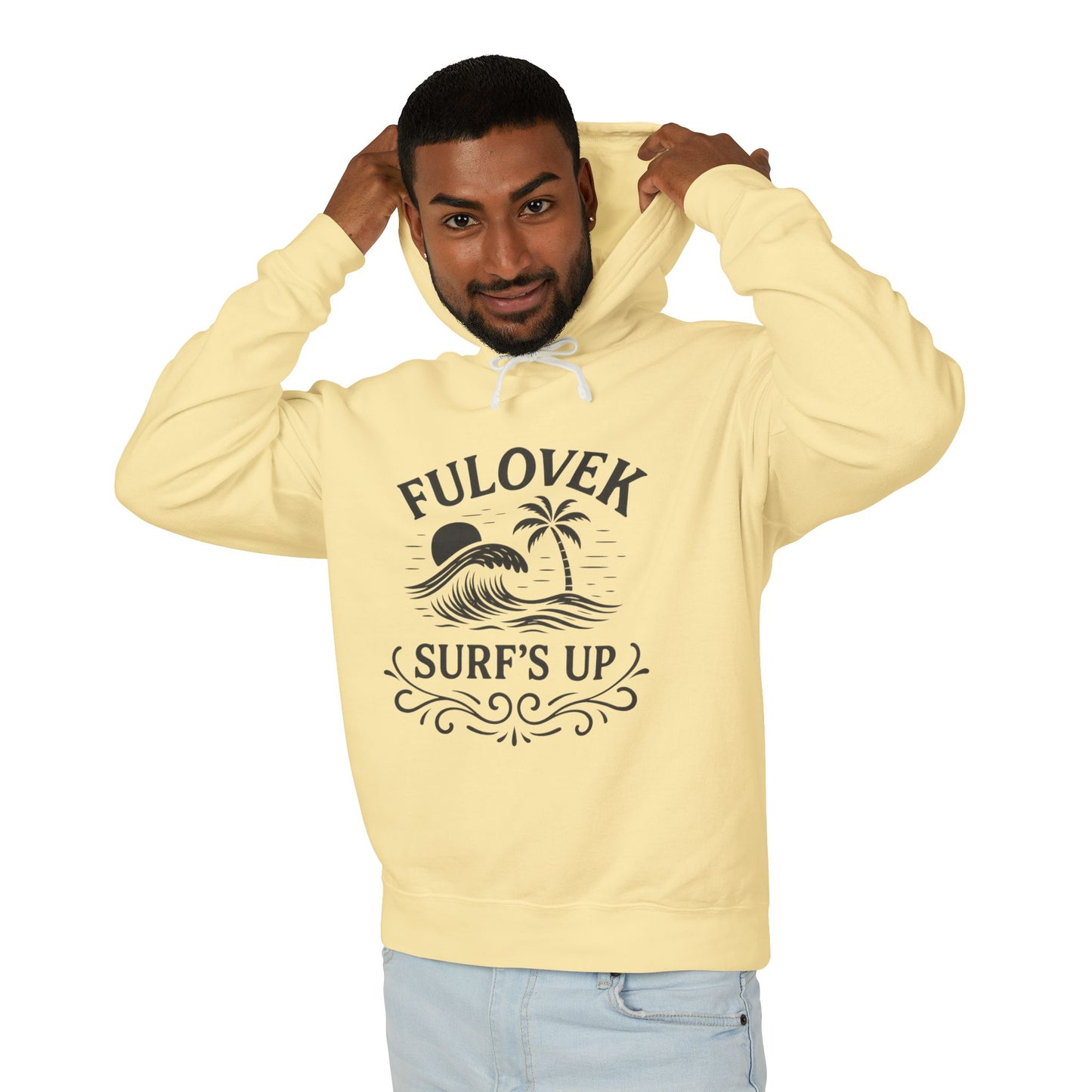 FULOVEK - Surf's Up Unisex Hooded Sweatshirt - Beach Vibes Apparel, Casual Wear, Gift for Surfers, Summer Fashion, Comfortable Lightweight Hoodie