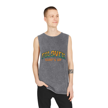 FULOVEK - Unisex Stonewash Tank Top - Surf's Up Design for Beach Lovers