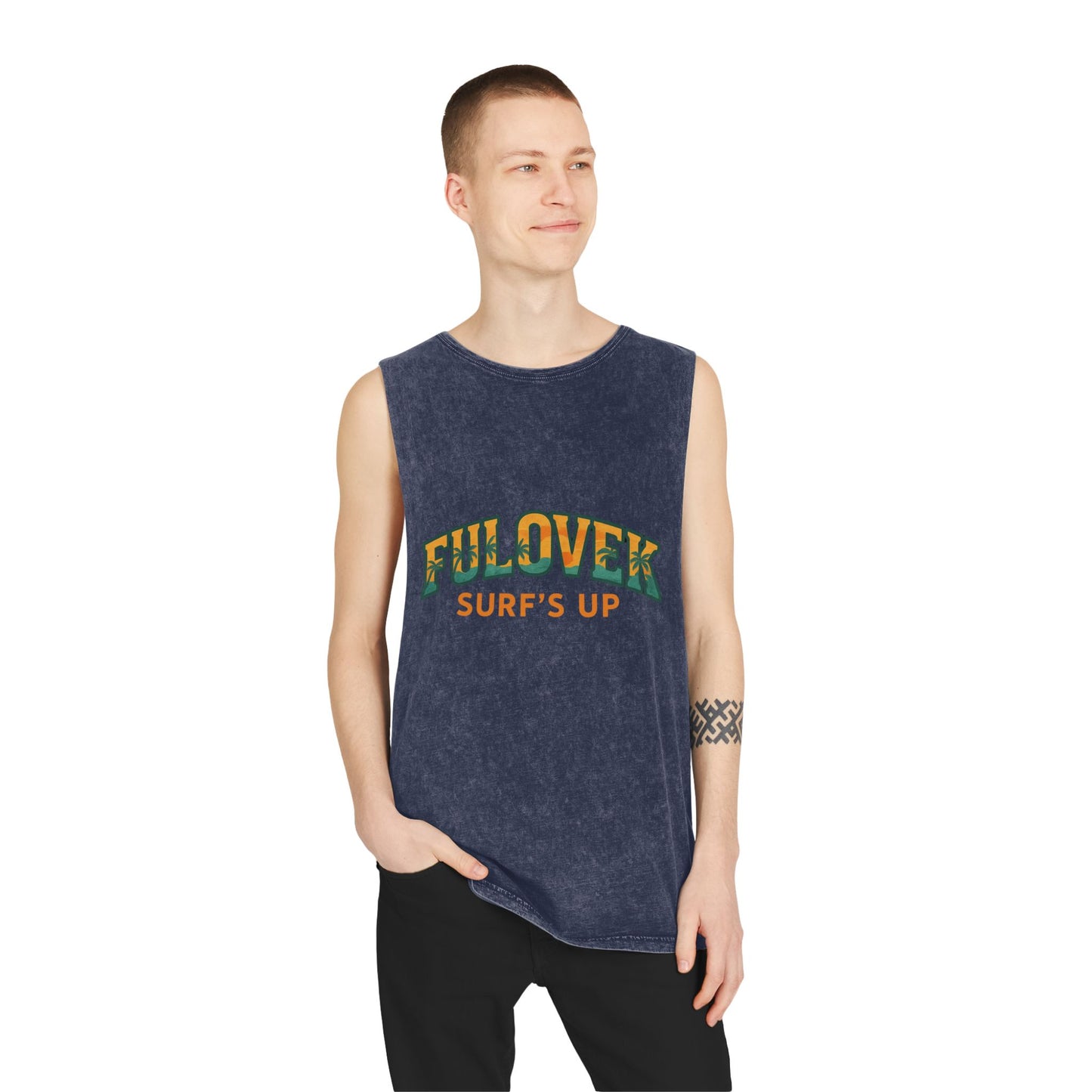 FULOVEK - Unisex Stonewash Tank Top - Surf's Up Design for Beach Lovers